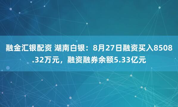 融金汇银配资 湖南白银：8月27日融资买入8508.32万元，融资融券余额5.33亿元